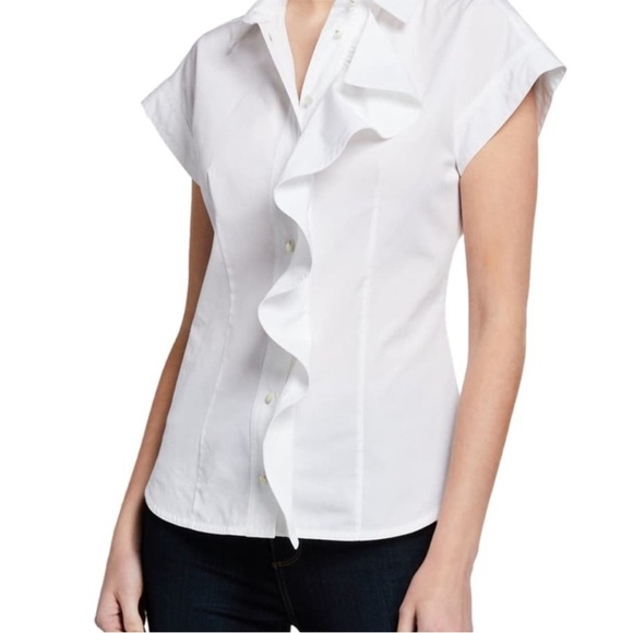 MAXMARA Mimia Poplin White Asymmetrical Ruffle Buttondown Shirt Blouse - Picture 1 of 7
